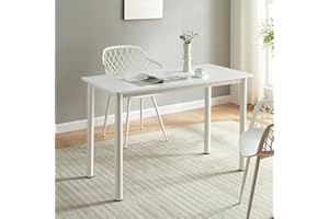 [en.casa] Tavolo da Pranzo con Piano Rettangolare in MDF 120 x 60 cm 4 Gambe in Acciaio Postazione di Lavoro Studio - Effetto Marmo Bianco/Bianco