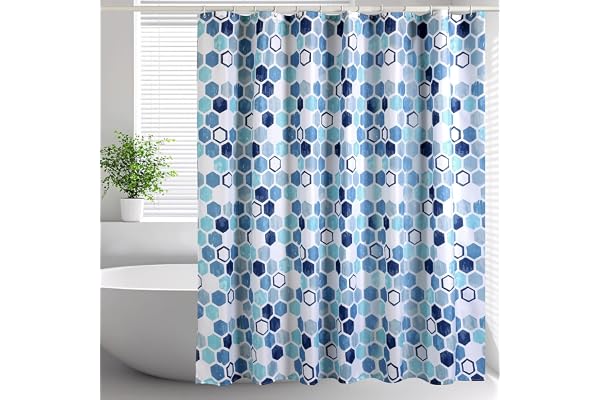Lkw Ogechi Blått duschdraperi, 240 cm, droppbart, tvättbart och mögelfritt, snyggt duschdraperi i polyester med viktad fåll för badrummet, inkluderar plastringar