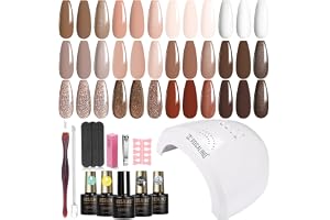 ROSALIND Gelnaglar startset 12 stycken vit rosa brun gel med 48 W UV-lampa