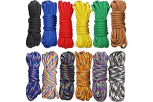 aufodara 12pcs Pulseras Paracord Cuerda Paracord Set Ideal para el aire libre, camping, trenzar pulseras y Llavero (12 colores, 10 Feet)