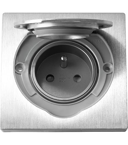 Schneider Electric Unica System+ - Presa Da Pavimento Rotonda XS 2P+T 16A, Metallo Spazzolato, IP44, IK08, Incasso, Per Pavimenti Falsi O Calcestruzzo