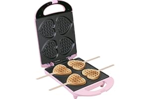 Bestron Gaufrier pour de petites gaufres en forme de cœur piquées sur bâtonnet, Design rétro, Sweet Dreams, 780 W, Rose
