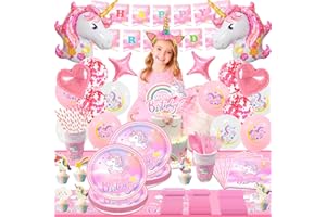 FRUITFUL PARTY Kit Compleanno Unicorno Bambina, 180pcs Unicorno Party Kit-Palloncini Unicorno Banner & Piatti Decorativi per Feste di Unicorno,Bicchiere di Carta,Tovaglia etc Forniture per Feste a Tema Unicorno