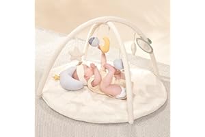 MINIDREAM Baby Playmat and Activity Gym for 0 to 3 Years - Tummy Time Play Mat with Detachable Hanging Toys - Padded Play Gym - Gift for Newborn