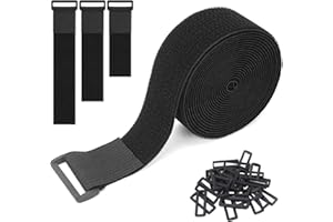 WICBB Klettband Selbstklebend Wiederverwendbar Cable Ties: 5M*5CM Klett Kabelbinder mit 30 Schnalle Klettbänder mit Stark Klettverschluss Verstellbar auf Maß Zuschneidbar Ideal für Kabel Schläuche Rohre