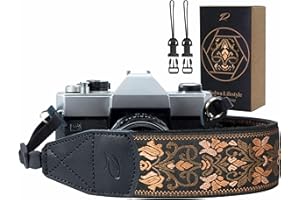 Padwa Lifestyle Kameragurt - 2" breite Vintage Jacquard Stickerei Blume Kameragurte mit echtem Leder Kopf, kostenlose 2 Pcs Quick Release Clips für alle Kameras und Männer & Frauen Fotografen