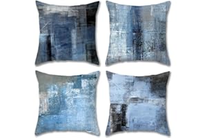 Jemiipee Confezione da 4 Fodere per Cuscini Opera d'Arte Contemporanea Copricuscini Decorativo 45x45 cm Federe Cuscino Quadrato per Divano Casa Soggiorno Decorazione Interna, Blu e Blu Ardesia