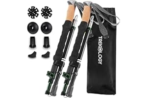 TREKOLOGY Trekking Poles – Collapsible Hiking Poles with Cork Handle - Ultralight Folding Walking Poles for Women & Men, Lightweight Aluminum Hiking Sticks & Walking Sticks