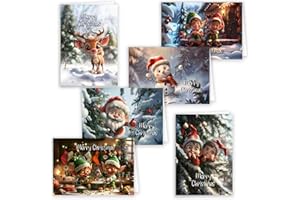 E&G KLASSE Zestaw 12 kartek bożonarodzeniowych, składanych kartek z kopertami "Chaos bożonarodzeniowy z urokiem", koperta, błyszczące, Wesołych Świąt Bożego Narodzenia, Merry Christmas Xmas, słodka kartka