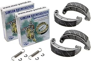 BISOMO 2x Sport Bremsbacken Durchmesser 124mm, auswechselbare Zwischenlage, Bremsbacken Feder und Sicherungsscheiben für Simson