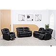 SofaHeaven Modern Recliner Black Bonded Leather fabric 3+2+1 seater sofa set -Highback settee For Living Rooms sofas and couches with cup holder