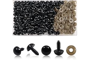 TOAOB THE ONE AND ONLY BABY TOAOB 150pcs 12mm Noir Yeux de Poupée de Sécurité en Plastique Rond avec 150pcs Rondelles pour Artisanat Bijoux DIY Fabrication de Marionnettes d'animaux en Peluche