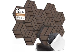 AUSLET 12 stycken sexkantiga självhäftande akustiska paneler, 30 x 26 x 0,9 cm, höghög densitets ljudisoleringspaneler för vä