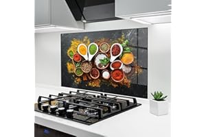 ARTHUB® Crédence de Cuisine en Verre 70x100 cm, Colorful Herbs Spices | Protection Contre Les éclaboussures, Revêtement Mural en Carreaux, Plaque en Verre, Verre trempé, Aliments, Épices