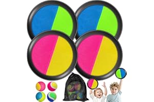 VEFTSVY Klettballspiel für Kinder ab 3 4 5 6, Fangballspiel mit 4 Fangscheiben 4 Bälle, Draußen Kinder für Wurf Spiel und Fangspiel für Party, Garten, Innen und Außen Klettball