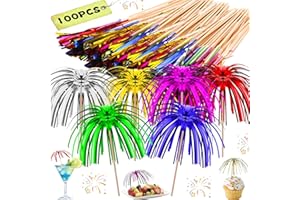 SUS 100 Pièce D'artifice Cocktail Bâtons, Cure-dents de Fruits Colorés, Bâtonnets à Cocktail, Décoration pour Cupcake Boissons Fruits Dessert Canapés Toppers, Anniversaire Fournitures de Fête de Mariage