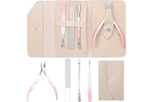 JOSOJOOU 4PCS Cuticle Nippers Kit, Including 1Cuticle Trimmer, 2 Stainless Steel Cuticle Pusher, (Double-Headed/U-Shaped), 1Nail File, Leather Storage Bag, for Fingernails And Toenails, Nail Salons