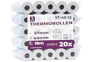 ‎LYNNE PAYMENT SOLUTIONS Ec-Cash Thermorollen 57mm x 18m x 12mm - Kassenrollen - Thermopapier - Bonrollen für Bankomat - Kredit-Kartenlesegeräte (57x40x12) mit SEPA-Lastschrifttext (20 Rollen)
