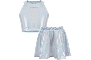 AIEOE Chicas Glitter Dancewear Conjunto Top Sin Mangas Danza + Falda Danza Hip Hop Jazz Dancewear 4-13 Años