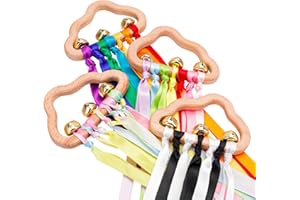 SIRECAL Sensory Ribbon Ring Toys for Babies - 4PCS Rainbow Ribbon Baby Sensory Toy with Bells Newborn Wooden Ribbon Rattle for 0 3 6 9 12 Months Boys Girls Autism Educational Toddler Play Toy Gifts