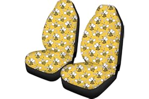 Showudesigns Universal Car Seat Cover Full Set Flower Bee Print Front Seat Covers 2 pc Protector Car Mat Covers, Fit Most Vehicle, Cars, Sedan, Truck, SUV, Van Yellow