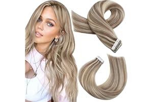 Moresoo Extensiones Adhesivas Pelo Natural De Castaño A Rubio Platino Extensiones Pelo Natural Adhesivo 30 cm Extensiones Adhesivas Humano Pelo #P9A/60 20PCS 30G