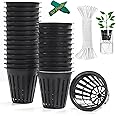 ORIMERC 50 Pack 2 inch (5cm) Net Cup Pots with 15m Self Watering Wick & 50 Plant Labels for Hydroponic Aquaponics Kratky Indoor Outdoor Growing Netted Baskets Slotted Mesh UV Resistant & BPA Free