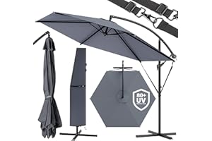 Kingsleeve® Parasol de jardin extérieur en alu Parasol déporté inclinable anthracite Ø330cm avec manivelle Protection UV 80+