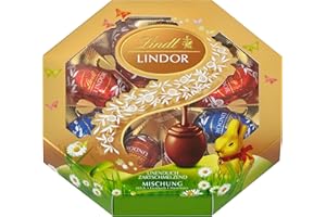 ‎LINDT Lindt Schokolade LINDOR Oster Mix | 144 g Kassette | Zartschmelzende LINDOR Eier in drei Sorten: Vollmilch, Feinherb, Nuss | Osterschokolade | Schokoladengeschenk | 1er Pack