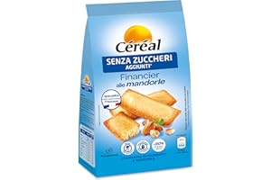 CÉRÉAL - FINANCIER ALLE MANDORLE - Soffici Merendine al sapore di Mandorla senza Zuccheri aggiunti - con Farina di Mandorle e Farina di Frumento - solo 102 Calorie per Financier - 175 g