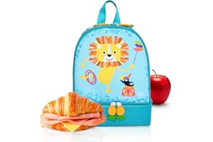 Iris Barcelona Mochila Infantil 2 en 1 con Nevera Termoinsulada – Diseño de León – Bolsa de Almuerzo para Niños con Asa Ajustable y Llavero – Ideal para Guardería, Excursiones, Playa y Vuelta al Cole