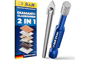 S&R Profesjonalny 2-częściowy zestaw wierteł diamentowych 6 mm, diamentowe wiertła do płytek i wiertła do szkła karbidowego, do twardej ceramiki, granitu, szkła, porcelany, płytek, gresu porcelanowego