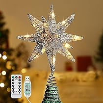 Puntale Stella Per Albero Di Natale - 28 Cm Con Timer E Luci A Batteria, Decorazione Glitterata Oro - Ideale Per Natale - Foto 7