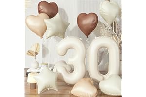 GOVPY Luftballons Zahlen 30 Creme, Beige Braun Ballon Zahl 30 Geburtstagsdeko Aprikose Herz Luftballon Hochzeit Deko, Nude Stern Neutraler Folienballon für Frauen 30. Geburtstag Jubiläum Party Dekoration
