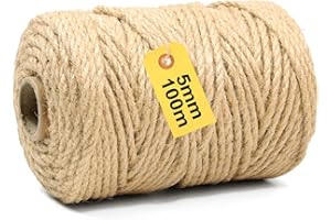 MDDK DY 100m Natural Sisal Rope for Cat Scratching Posts - 5mm Thick, Durable & Eco-Friendly | Multipurpose for DIY Cat Trees, Gardening, Craft Projects