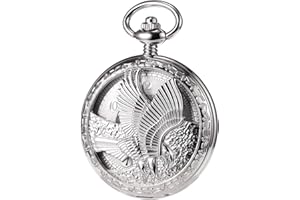 TREEWETO Herren Taschenuhr mit Kette, Retro Adler Analog Steampunk Skelett Uhr, Mechanisch Handaufzug Taschenuhren mit römischen Ziffern für Herren