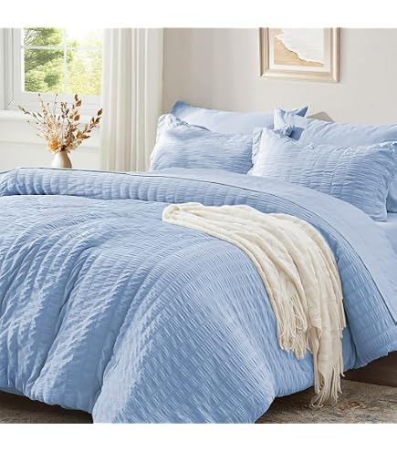 BaSaTex Mikrofaser Seersucker Bettwäsche-Set – Atmungsaktiv & Kühlend | 135x200 Cm + 80x80 Cm, 100% Polyester, Öko-Tex 100