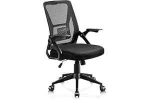 VECELO Chaise de Bureau Ergonomique, Fauteuil à Dossier Moyen, Hauteur Réglable, avec Accoudoirs, Soutien Lombaire en Maille, Roulette Pivotant à 360°