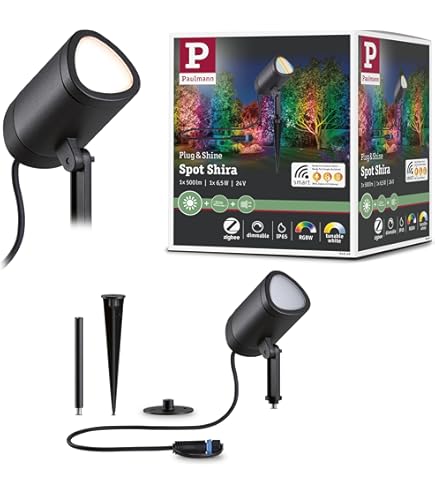 Paulmann 94728 Luminaire D'extérieur LED Plug & Shine Proj. Jardin Sting Spot Indiv. Respect Insectes IP67 2200K 6,3W Anthracite Rond Gradable Alu