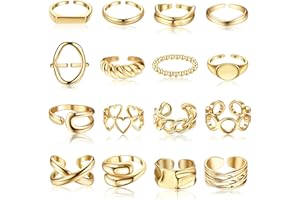 JeryWe 16PCS Set di Anelli impilabili per Donne Ragazze Adolescenti Anelli a Cupola Oro Argento Croissant Intrecciati Intrecciati Link impilati Anelli Aperti Anello Regolabile Pollice Spesso