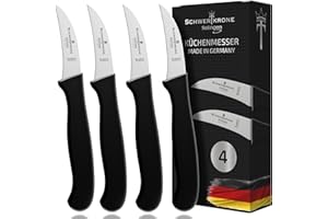Schwertkrone® Coltelli da Cucina Curvi Set 4x [MADE IN GERMANY] - Spelucchino Professionale per Verdure e Frutta - Coltello a Lama Curva Affilato - Coltello Verdure - Coltello Frutta