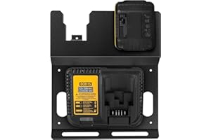 JYiuog Supporto da parete per batteria DeWalt da 20 V e caricatore DCB115, robusto metallo nero, 2 supporti per batteria e caricabatterie per spazio attrezzi e garage