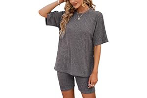 NIUDAU Zweiteiler Damen Freizeit Set Loungewear Set Einfarbig Oversize Shirt + High Waist Sporthose Sleepwear Hausanzug Sets
