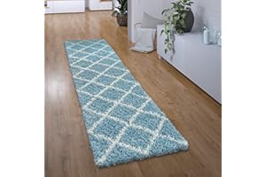 PACO HOME Alfombra Pasillo Pelo Largo Hall Dormitorio Salón Moderna Escandinava Rombos, tamaño:80x150 cm, Color:Turquesa