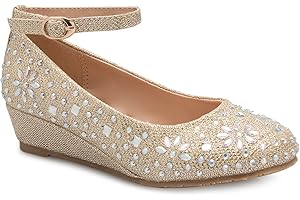 Olivia K Girl's Low Wedge Heel Ankle Strap Sparkly Rhinestone Shoes (Toddler/Little Girl) Black Size: