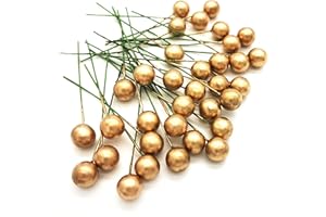 KKSTY Pack of 100 Wire Mini Christmas Berries Artificial Holly Berries for Christmas Wreath/Gift Decorations,Handmade DIY Supplies (Gold)