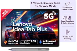 Lenovo Idea Tab Plus with Pen |Wifi + 5G|12.1" 2.5K Display, 800nits Peak Brightness|12GB RAM + 256GB ROM (Expandable upto 2TB)|MediaTek Dimensity 6400| 10200mAh|4 Speakers with Dolby Atmos| Luna Grey