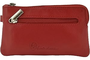 CM CONTE MASSIMO CONTE MASSIMO Llavero para Hombre y Mujer, Cuero Genuino, 2 Bolsillos con Cremallera y Ganchos, con Caja de Regalo