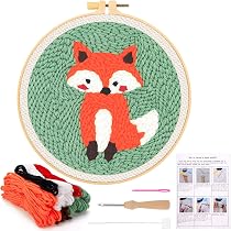 Kit Punch Needle Broderie Renard – Tout Inclus : Cercle, Tissu, Aiguille, Fil | Pour Débutants, Adultes, Enfants | Loisir Créatif DIY