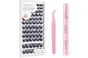 PEPHUCA Zestaw sztucznych rzęs, przedłużanie rzęs, zestaw 8-10-12-14-16 mm, mieszana długość, 72 szt. SD Curl Wispy Clusters z pęsetą, wiązaniem i uszczelką, naturalny wygląd "zrób to sam" w domu